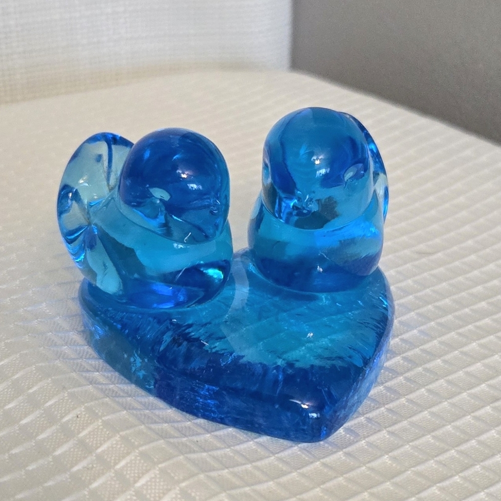 Vtg Blue Birds Of Happiness Art Glass Figurine 1993 Leo Ward Signed Heart Base